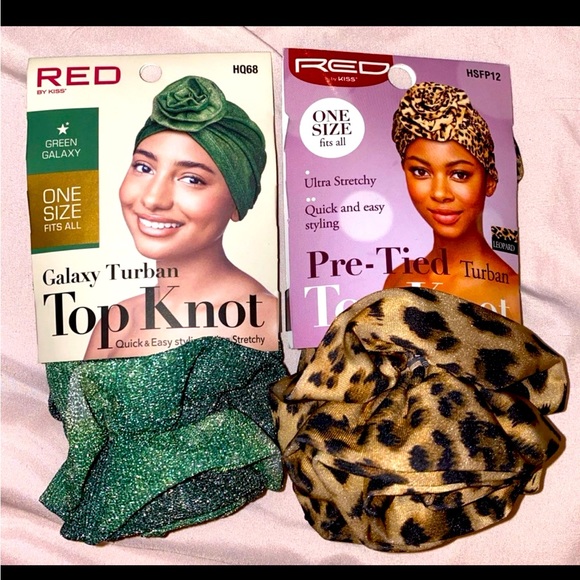 Red by Kiss Top Knot Green Galaxy HQ68 & Leopard Pre-Tied HSFP12 Turban OS - Picture 1 of 1